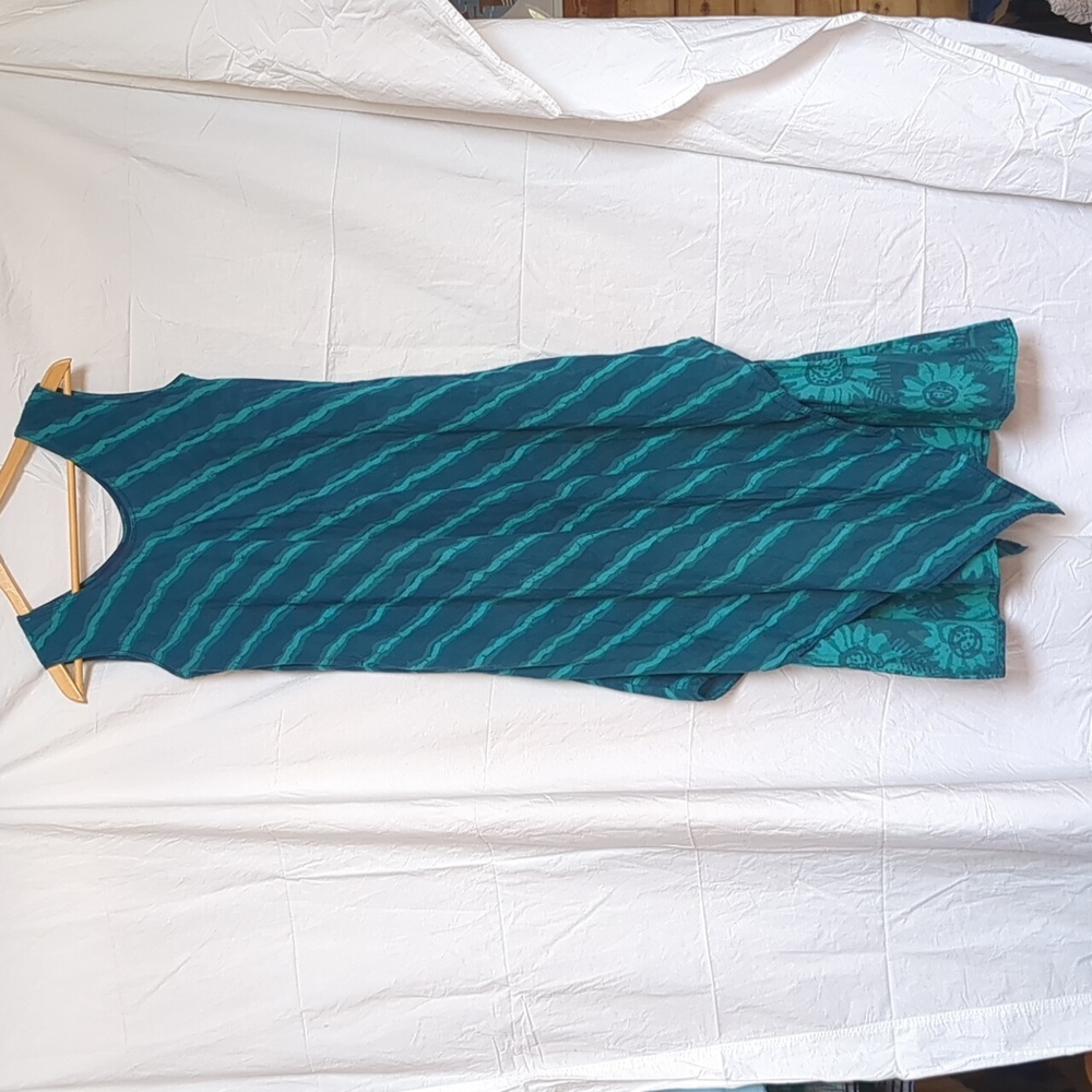 Anokhi dress Block Print Boho Lagenlook Midi Dress Relaxed Fit Slip 70's…